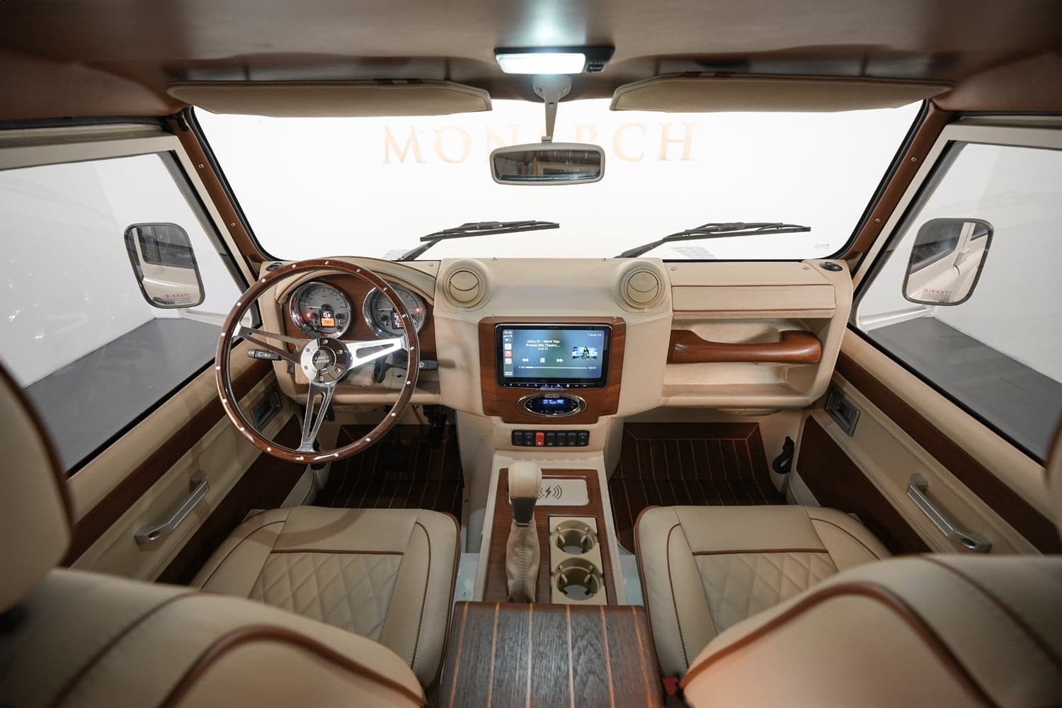 Bespoke Land Rover Defender interior with premium materials and modern technology