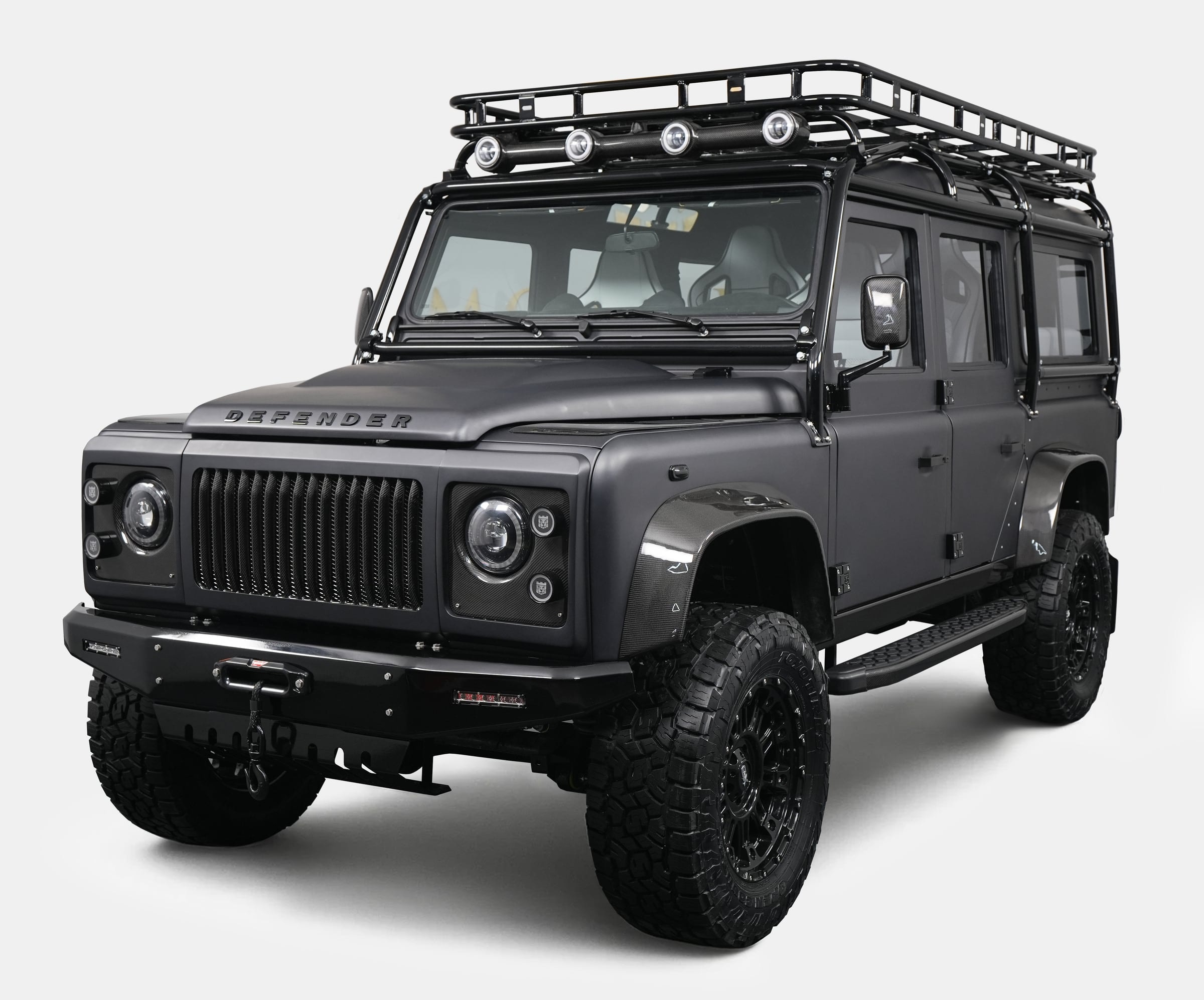 Bespoke Land Rover Defender in matte black with off-road features