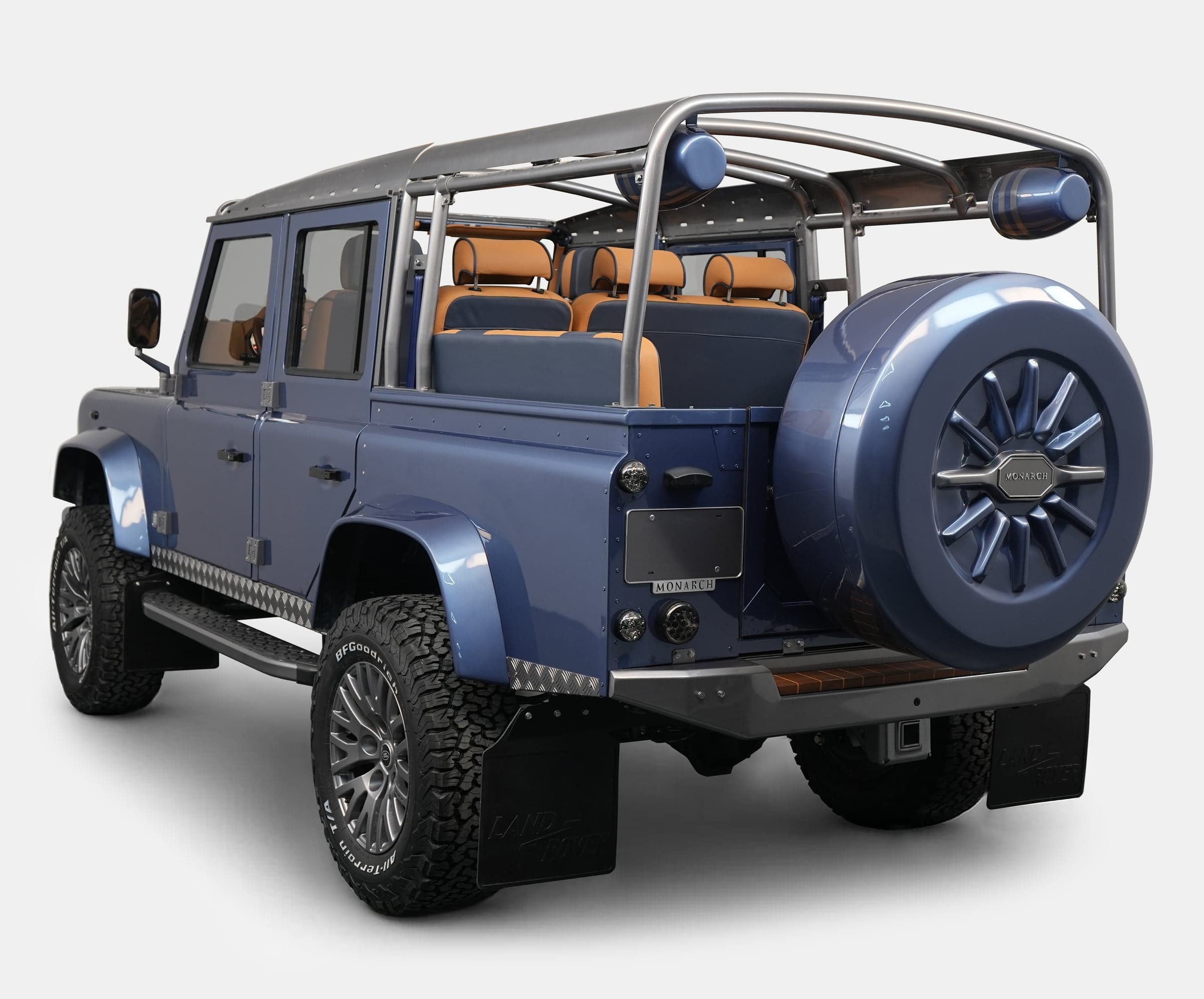Rear View: Custom Land Rover Defender Bespoke Land Rover Defender in blue with luxury interior
